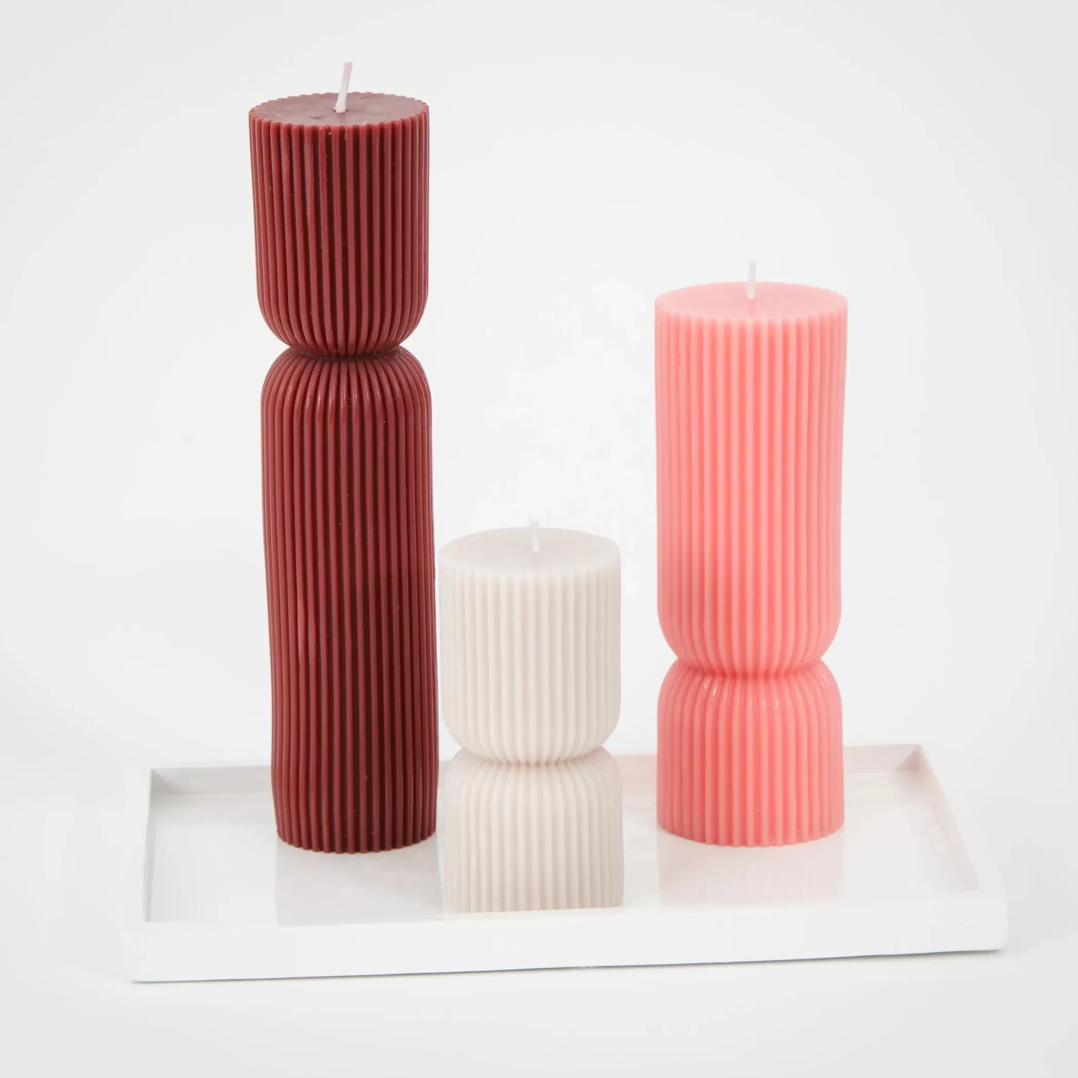 Candles & Candle Holders | GigiandTom Ribbed Hourglass Pillar Candle Assorted 3 Pack Neutrals